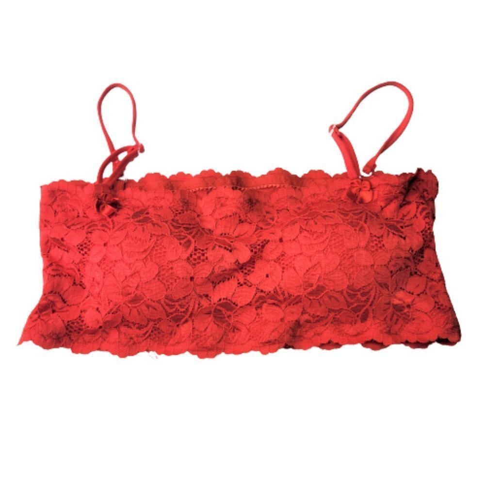 Sexy Red Bralette Crop Top Lace Bandeau Adjustable Straps Removable Pads - NEW